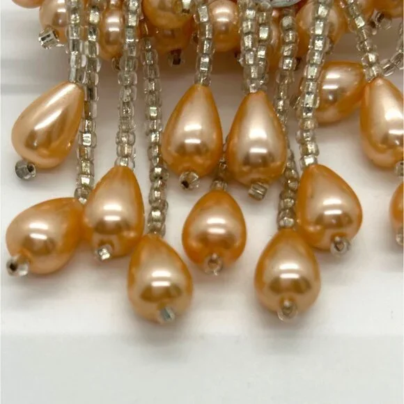 Vintage Hair Barrette Faux Pearl Apricot Peach Pastel Orange Bridal Formal Prom - Picture 4 of 13